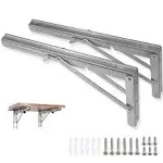 Folding Shelf Brackets - Heavy Duty Stainless Steel Collapsible Shelf Bracket for Bench Table, Space Saving DIY Bracket (10 Inch 4PCS)