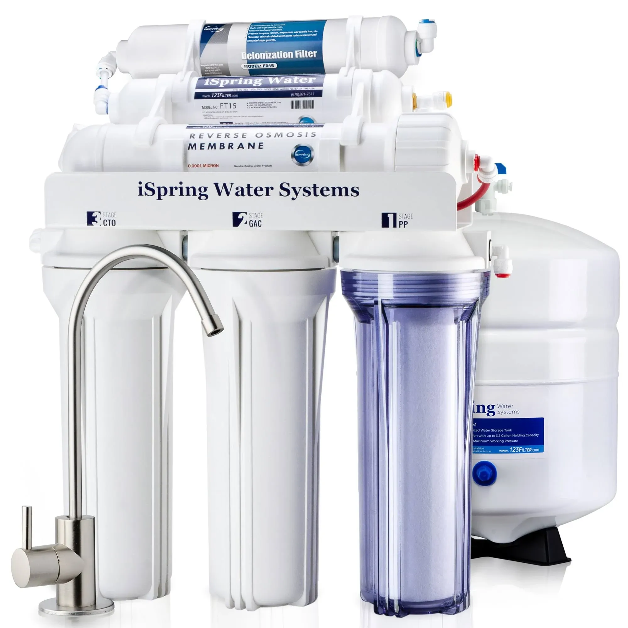 iSpring Reverse Osmosis Water Filter System w/ Zero TDS Deionizer Filter - 75gpd ...