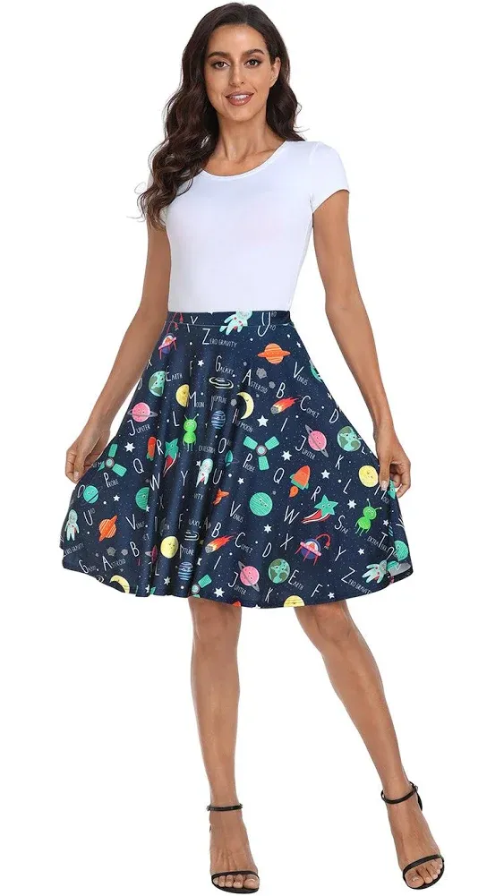 Space Alphabet Midi Skater Skirt