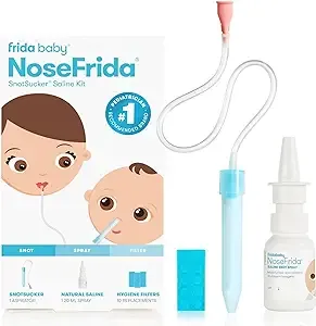 Frida Baby Nasal Aspirator for Baby, NoseFrida Baby Nose Sucker with 10 Extra Filters + All-Natural Saline Nasal Spray for Babies, Nasal Spray Decongestant, 0.68 fl oz