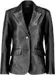 Women 2-Button Lambskin Leather Blazer - Casual Coat Long Sleeves Suit Style Leather Jacket Women