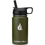 HYDRO CELL Stainless Steel Insulated Water Bottle with Straw - For Cold & Hot Drinks - Metal Vacuum Flask with Screw Cap and Modern Leakproof Sport Thermos for Kids & Adults (Army 14oz)