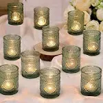 DARJEN Green Votive Candle Holders Set of 36- Glass Candle Holders Bulk for Flameless LED Tea Waxes, Tea Light Candle Holder for Wedding & Home