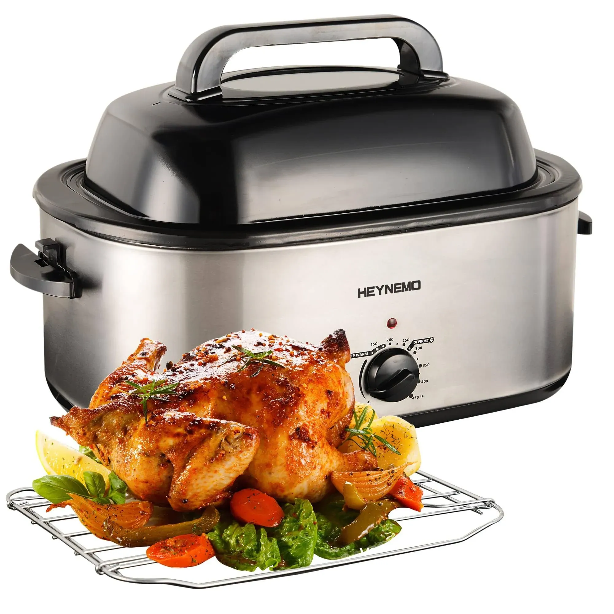 ZOKSUN 26 Quart Electric Roaster Oven Turkey Roaster with Viewing Lid Large Stainless Steel Roaster Oven Silver