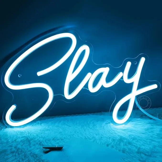 SYLHOME Slay Blue LED Neon Light Sign Cool Boys Girls Preppy Bedroom Game Play