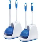 Mr. Clean 440436 Combo, White/Blue Plunger and Bowl Brush Caddy Set, Toilet, Turbo (Set of 2)