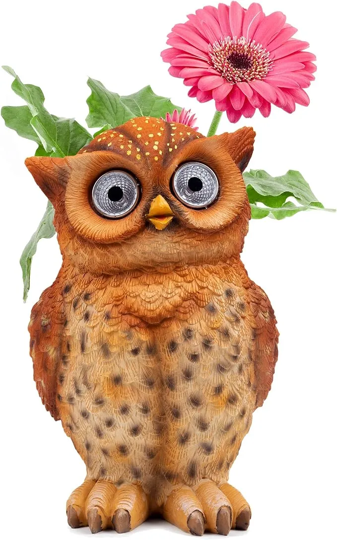 Owl Pot Succulent Planter | Owl Flower Pot Solar LED | Outdoor Indoor Decor for Yard, Patio, Windows, Kitchen or Deck | Garden Gift | Auto On/Off