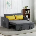 Polibi 55.5'' Convertible Sleeper Sofa Bed w/ 2 Big Side Pockets and USB Socket, Pull-Out Bed Fabric Loveseat Sofa Couch with 2 Pillows and Adjustable Backrest for Living Room (Grey)