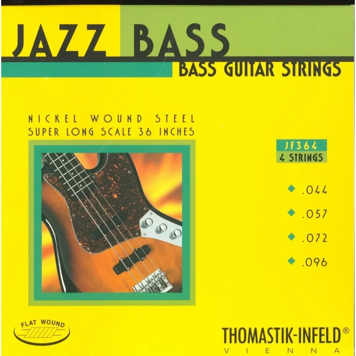 Thomastik-Infeld JF364 Bass Guitar Strings: Jazz Flat Wounds 4-String Super Long Scale Set; P. Nickel Flats G, D, A, E Set