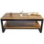 Wood Coffee Table with Storage Shelf 41.7In Industrial Table for Living Room, Br