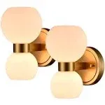 Gold Wall Sconces with Frosted Milky White Shades Set of 2 Bathroom Vanity Light