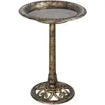 28 inch Height Polyresin Lightweight Antique Outdoor Garden Bird Bath - Green