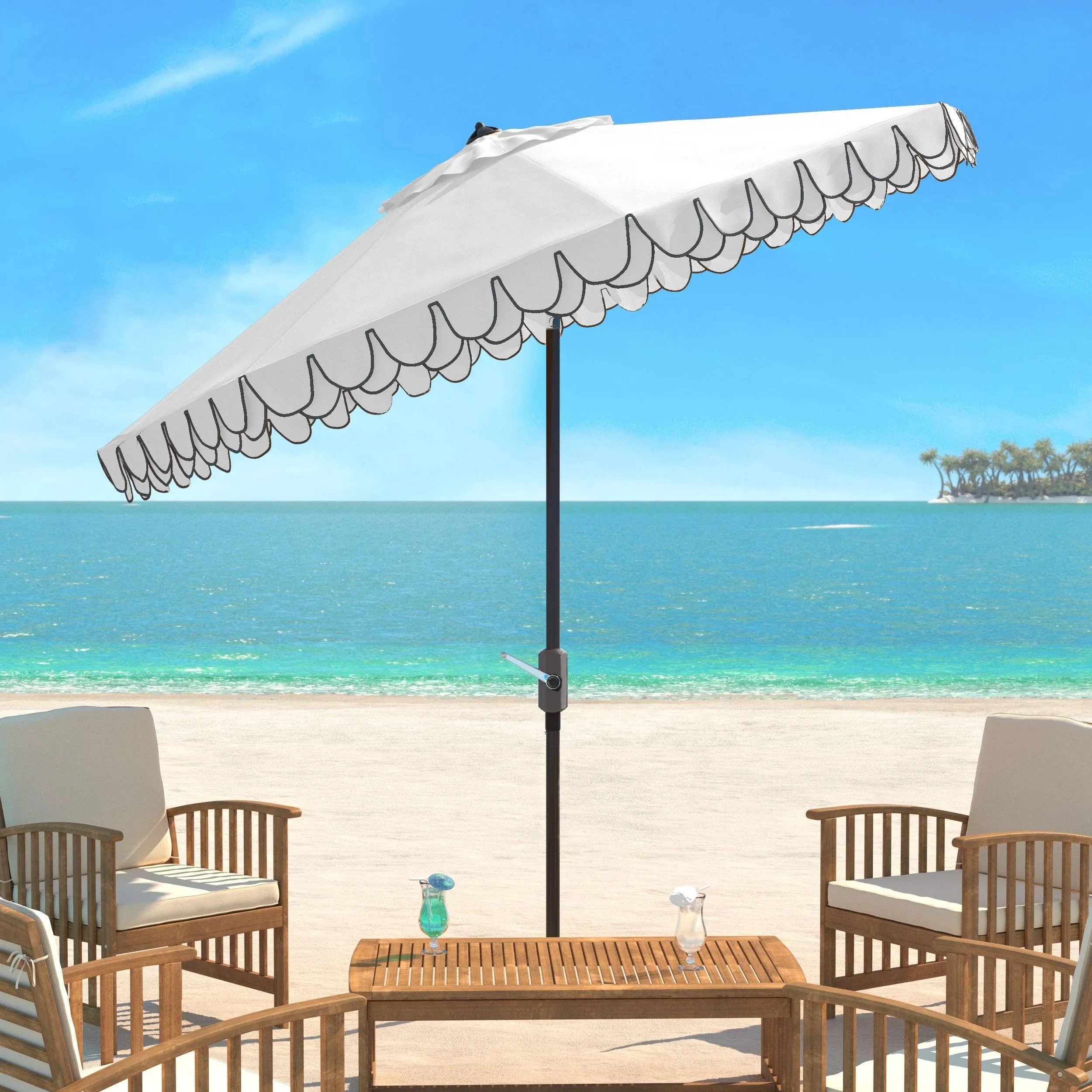 Safavieh 11 ft. Elegant Valance Umbrella White & Black