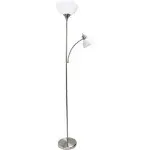 Simple Designs Floor Lamp with Reading Light, Brushed Nickel | White