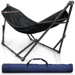 Tranquillo Universal 106.5" Double Hammock with Adjustable Stand and Bag, Black