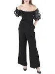 Xscape Petites Womens Floral Applique Off-The-Shoulder Jumpsuit, Black