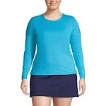 Lands' End Women's Plus Size Crew Neck Long Sleeve Rash Guard UPF 50 Swim Tee