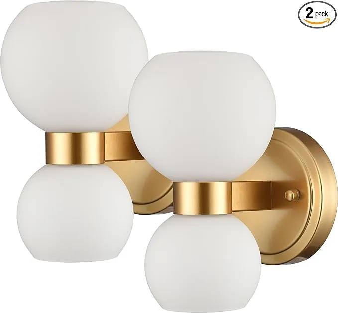 CLAXY Gold Wall Sconces with Frosted Milky White Shades Set of Two Bathroom Vanity Mirror Light Fixture Dimmable