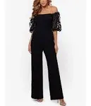 Xscape Womens Applique Off-The-Shoulder Jumpsuit Black 10