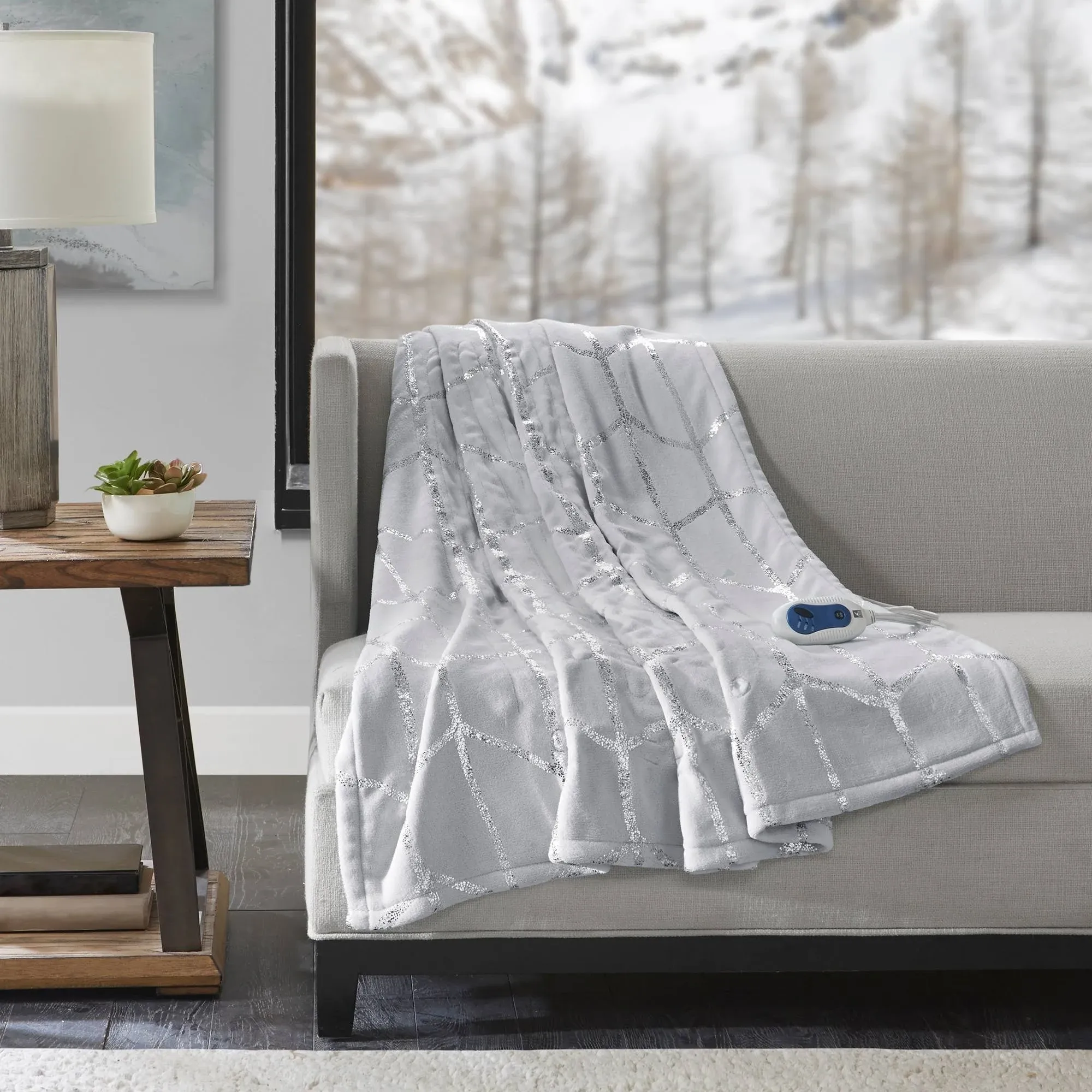 True North By Sleep Philosophy Raina 50X60" Grey Heated Metallic Print Throw