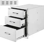 VEVOR 18x23in Outdoor Kitchen Stainless Steel Triple Access BBQ Drawers with Chrome Handle - Silver