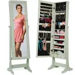 Best Choice Products Jewelry Armoire Cabinet, Full Length Mirror w/ Velvet Storage Interior, Lock - Sage