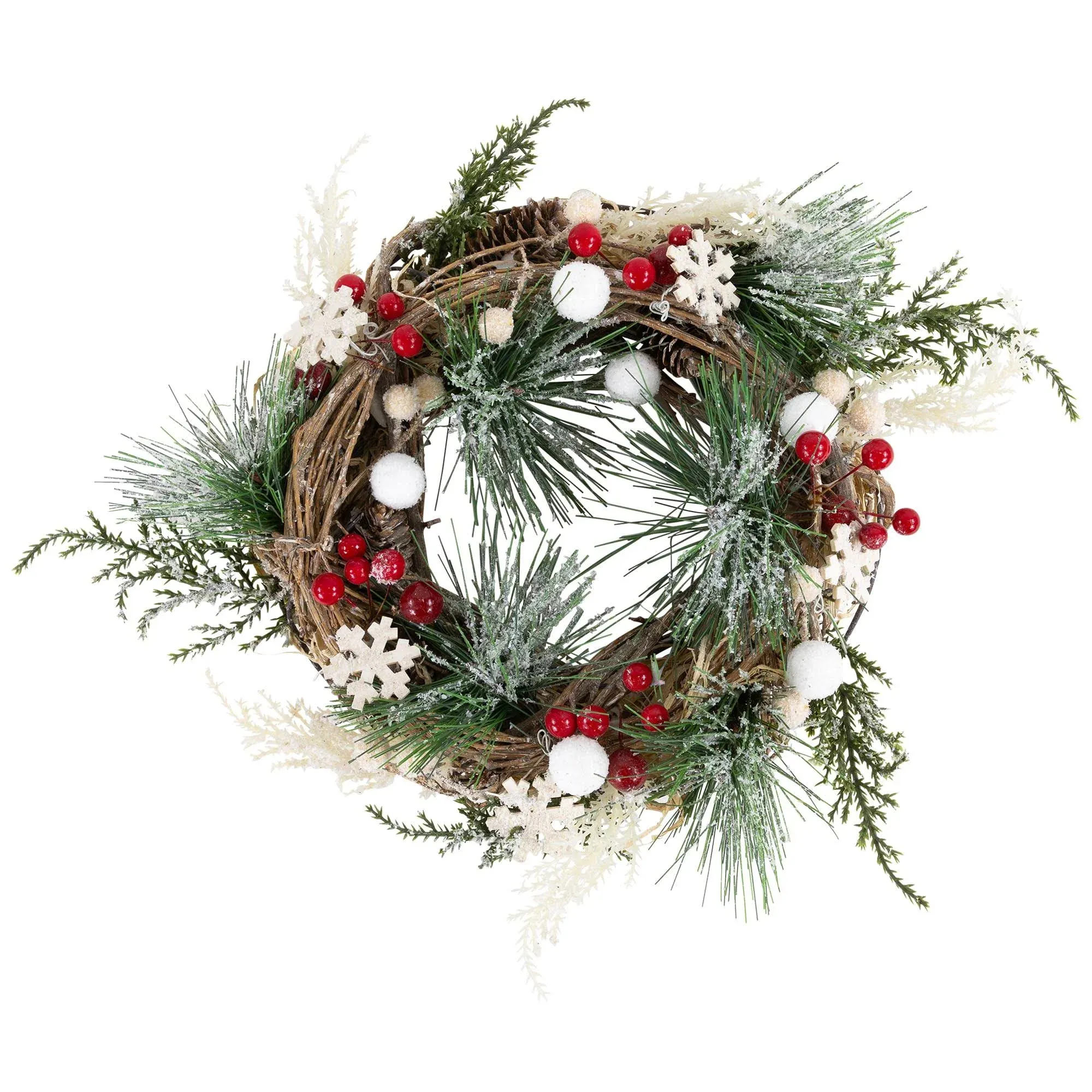 Northlight .875" Snowflakes and Berries Winter Foliage Mini Christmas Wreath