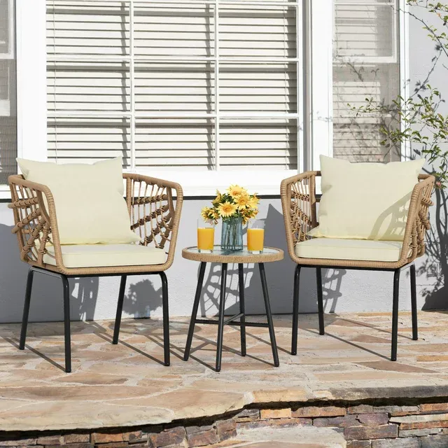 YITAHOME Wicker 3-Piece Outdoor Bistro Set All-Weather Patio Conversation Set for Balcony