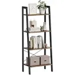 VASAGLE Ladder Shelf 4-Tier Bookshelf Storage Rack Bookcase with Steel Frame