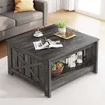 Square Coffee Table with Storage Farmhouse Wood Cocktail Table for Living Room