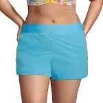 Lands' End Women's Plus Size 3" Quick Dry Elastic Waist Board Shorts Swim Cover-Up Shorts with Panty - 18W - Turquoise