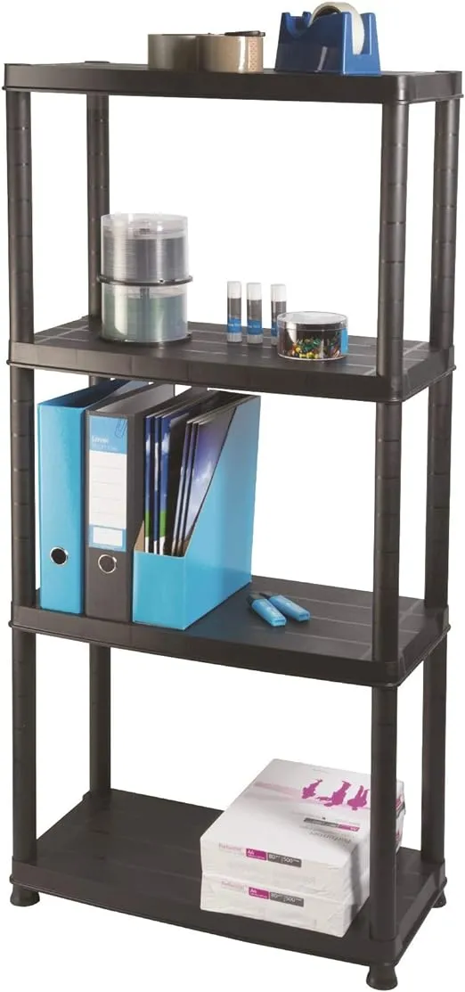 Ram Quality Products Primo 12 inch 4 Tier Plastic Storage Shelving Unit Organizer, Black