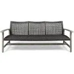 Marcia Outdoor Wood and Wicker Sofa - Black / Light Gray