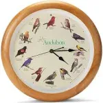 Audubon Society Singing Bird Hanging Wall Sound Clock, Oak Wood Frame, 13&#034;