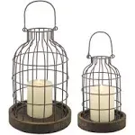 Stonebriar Weathered Metal Lantern with Wood Base - Set of 2