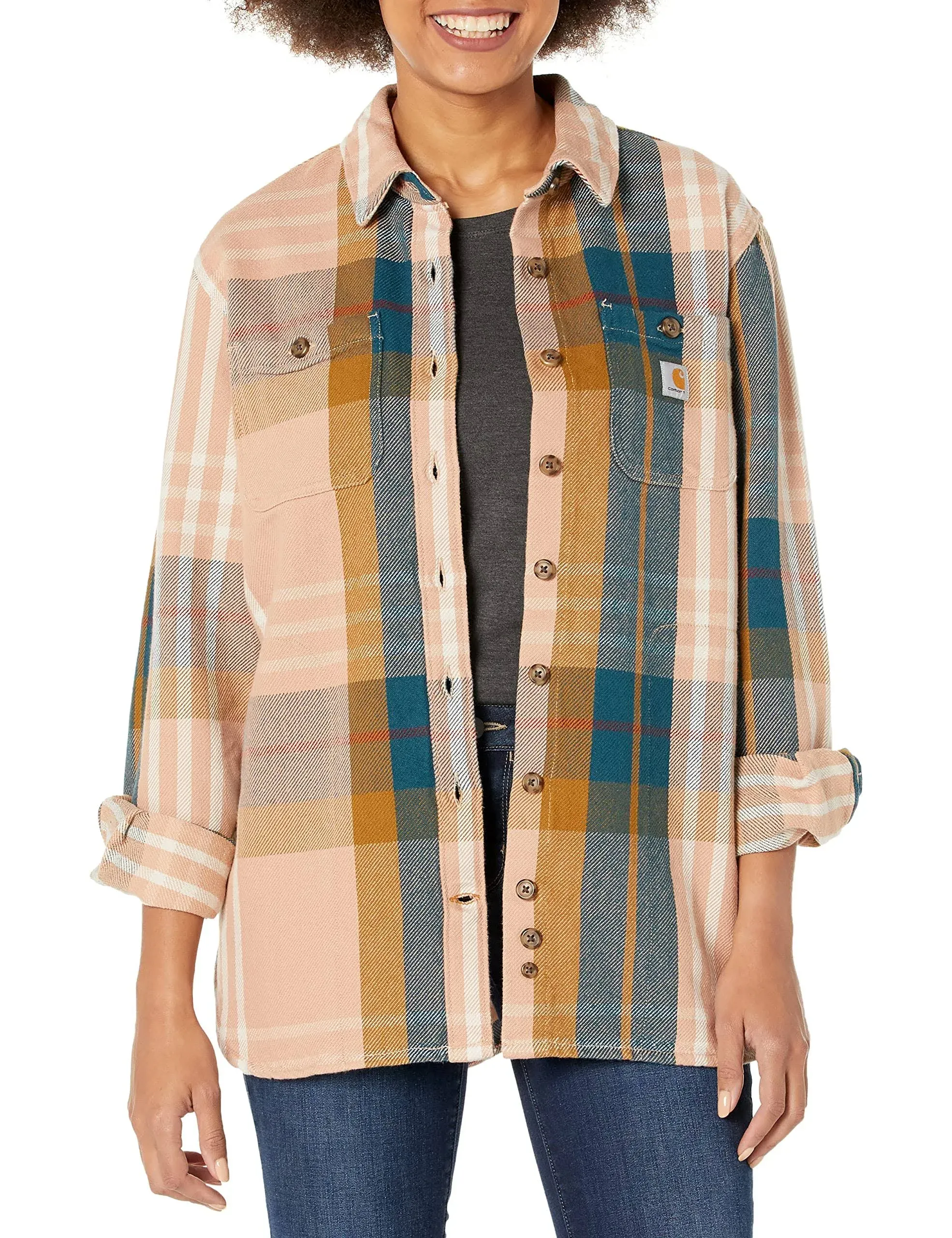 Carhartt Women's Loose Fit Heavyweight Twill Long-Sleeve Plaid Shirt