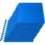 12Pc Puzzle Exercise Mat w/EVA Foam Interlocking Tiles Blue 48 Sq Ft GYM Home