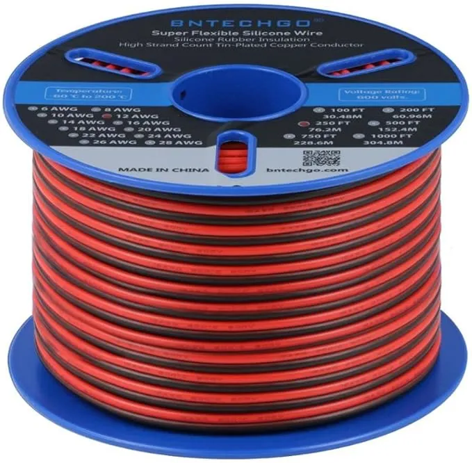 BNTECHGO 16 Gauge Flexible 2 Conductor Parallel Silicone Wire Spool Red Black High Resistant 200 Deg C 600V for Single Color LED Strip Extension