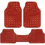 carXS Red Sleek Metallic Design Car Floor Mats - 3pc Heavy Duty Rubber Backing