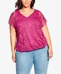 AVENUE Women's Plus Size TOP Elora Burnout, Magenta