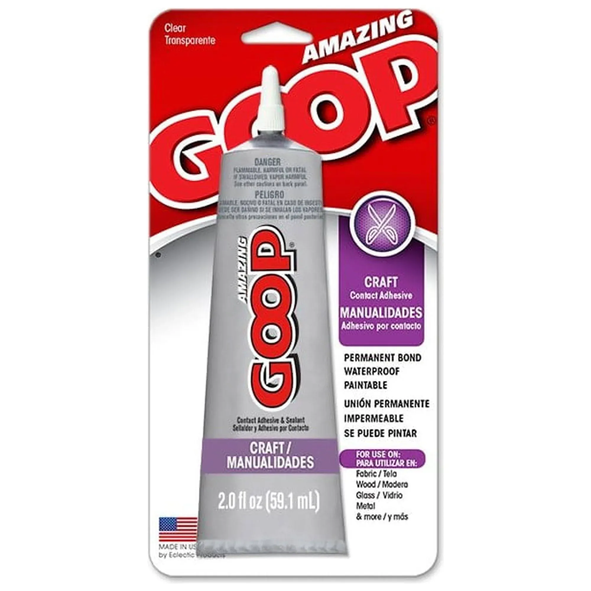 Amazing Goop Craft Glue Adhesive 2oz Nozzle Tip Tube Waterproof Permanent, Clear