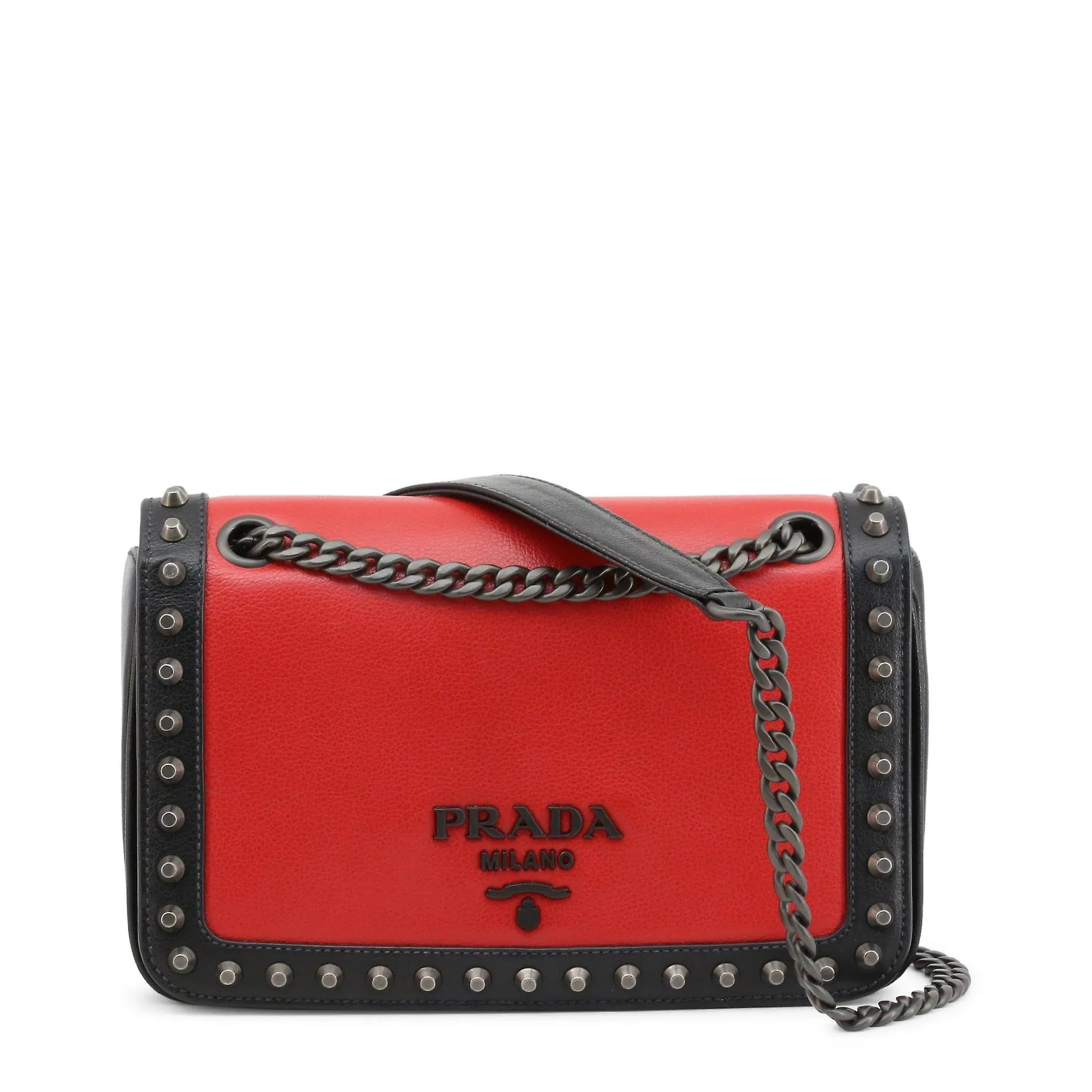 Prada | Prada Blue Black Glace Leather Studded Trim Crossbody Handbag 1BD147 | Realry