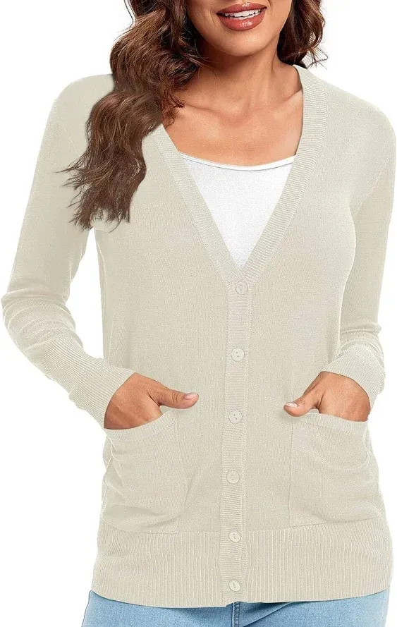 Urban CoCo Women&#039;s Long Sleeve Button Down Basic Cardigan Sweater