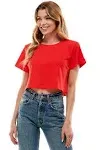 Women's Boxy Crop Top Round Neck Short Sleeve Casual 100% Cotton Cropped Tee T-Shirt