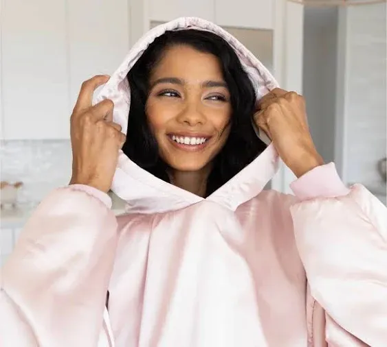 Glazey Satin Hoodie - Blush