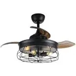 Parrot Uncle Ceiling Fan 36&#034; w/ Light Kit+Remote Retractable 3-Blades Black