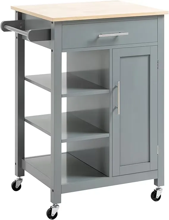 HOMCOM Compact Kitchen Trolley Utility Cart on Wheels with Open Shelf & Storage Drawer for Dining Room, Kitchen, Grey