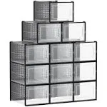 SONGMICS Pack of 18 Stackable Shoe Storage Organizers, Transparent and Black, Size: 12