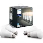 Philips - Hue A19 Bluetooth 60W Smart LED Bulb (4-Pack) - White