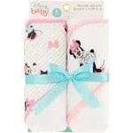 Disney Cudlie Baby Girl Minnie Mouse 2 Pack Rolled/Carded Hooded Towels in Tiny Stripe Print